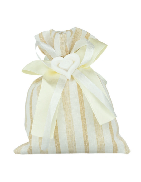 Sacchetto a righe con gessetto Panna 10x12 cm