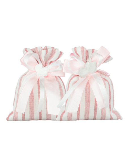 Sacchetto a righe con gessetto Rosa 10x12 cm