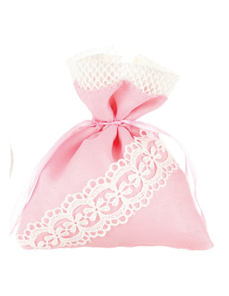 Sacchetto con merletto Rosa 10x10 cm