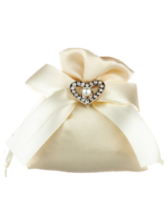 Sacchetto in raso con fiocco e cuore Beige 8x8 cm