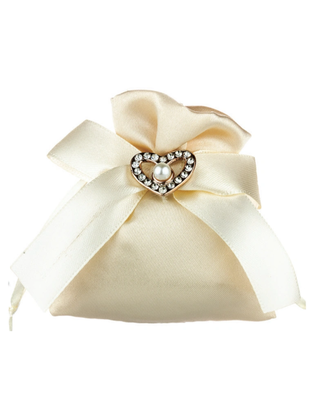 Sacchetto in raso con fiocco e cuore Beige 8x8 cm
