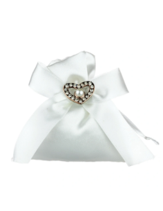 Sacchetto in raso con fiocco e cuore Bianco 8x8 cm