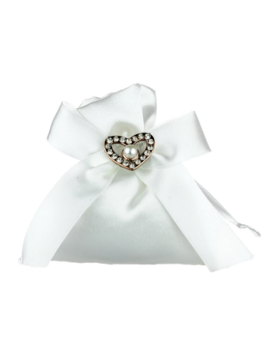 Sacchetto in raso con fiocco e cuore Bianco 8x8 cm