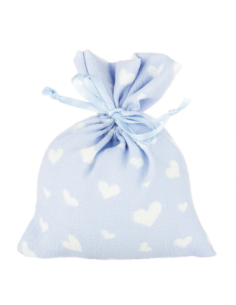 Sacchetto battesimo con cuoricini Celeste 10x12 cm
