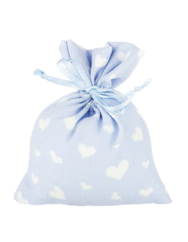 Sacchetto battesimo con cuoricini Celeste 10x12 cm