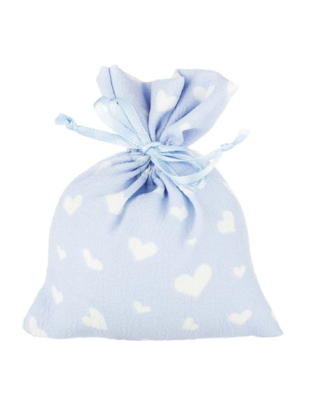Sacchetto battesimo con cuoricini Celeste 10x12 cm