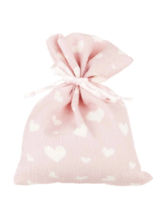 Sacchetto battesimo con cuoricini Rosa 10x12 cm