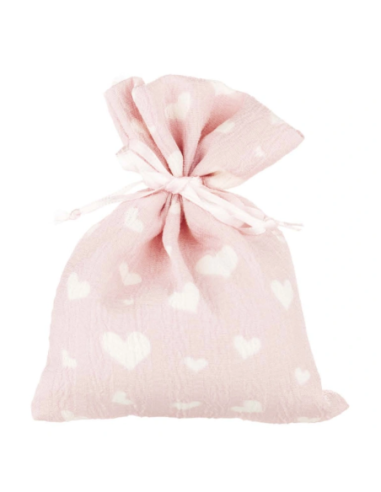 Sacchetto battesimo con cuoricini Rosa 10x12 cm