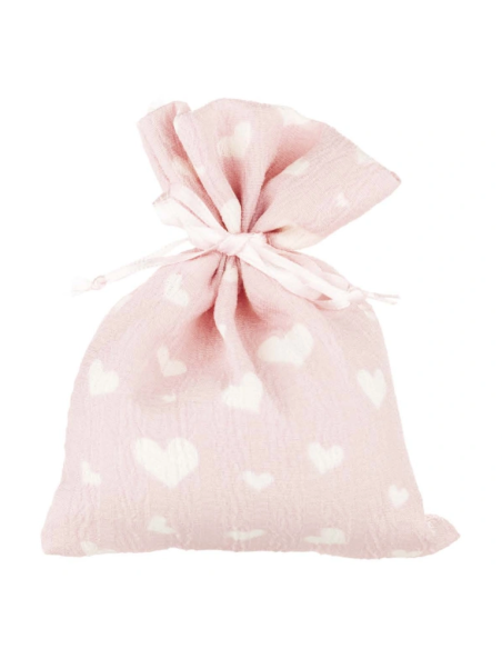 Sacchetto battesimo con cuoricini Rosa 10x12 cm
