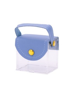 Borsetta rigida trasparente con patta e manico in pelle 6x5x4 cm - celeste
