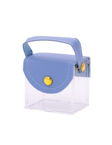 Borsetta rigida trasparente con patta e manico in pelle 6x5x4 cm - celeste