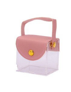 Borsetta rigida trasparente con patta e manico in pelle 6x5x4 cm - old pink
