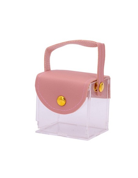 Borsetta rigida trasparente con patta e manico in pelle 6x5x4 cm - old pink