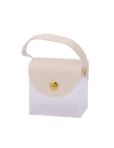 Borsetta rigida trasparente con patta e manico in pelle 6x5x4 cm - panna