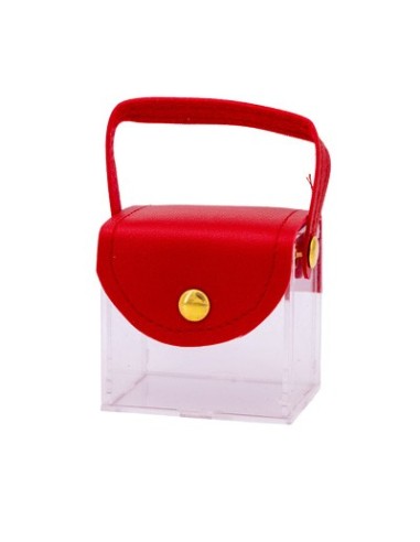 Borsetta rigida trasparente con patta e manico in pelle 6x5x4 cm - rosso