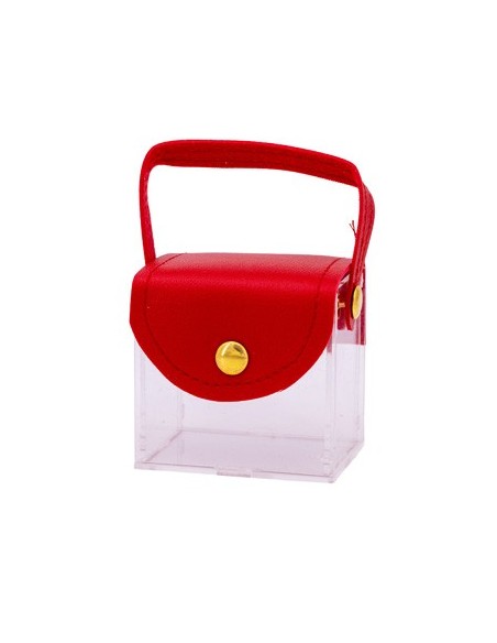 Borsetta rigida trasparente con patta e manico in pelle 6x5x4 cm - rosso