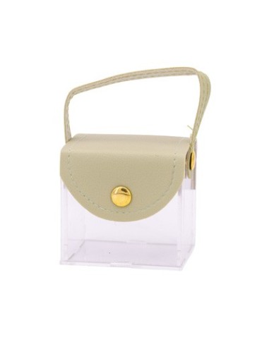 Borsetta rigida trasparente con patta e manico in pelle 6x5x4 cm - verde