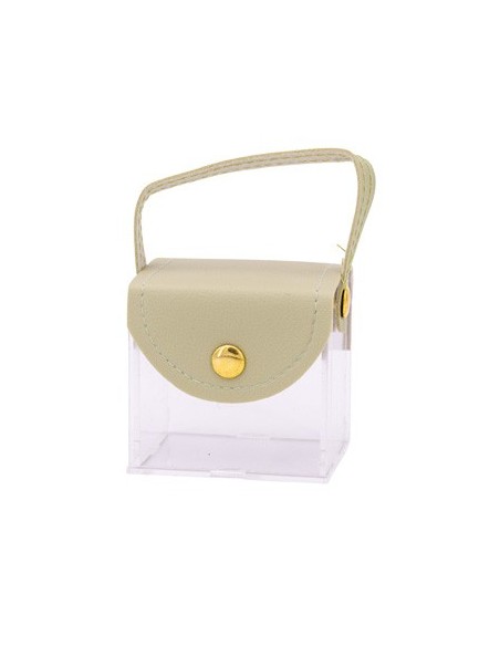 Borsetta rigida trasparente con patta e manico in pelle 6x5x4 cm - verde