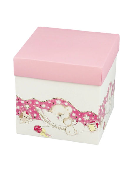 Scatola Baby fondo e coperchio in cartone 10x10x10 cm - rosa