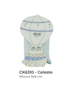 Scatolina in legno mongolfiera con sacchetto 5x9 cm - celeste