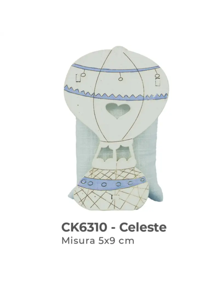 Scatolina in legno mongolfiera con sacchetto 5x9 cm - celeste