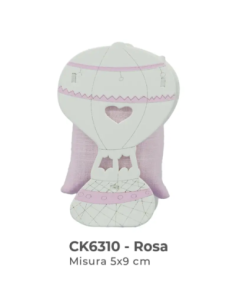 Scatolina in legno mongolfiera con sacchetto 5x9 cm - rosa