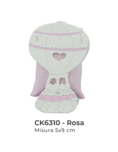 Scatolina in legno mongolfiera con sacchetto 5x9 cm - rosa