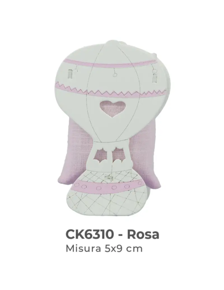 Scatolina in legno mongolfiera con sacchetto 5x9 cm - rosa