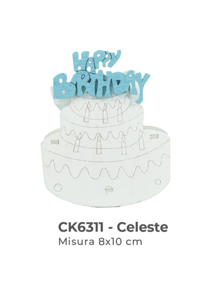 Scatolina in legno torta con sacchetto 8x10 cm - celeste