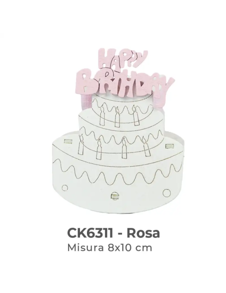 Scatolina in legno torta con sacchetto 8x10 cm - rosa