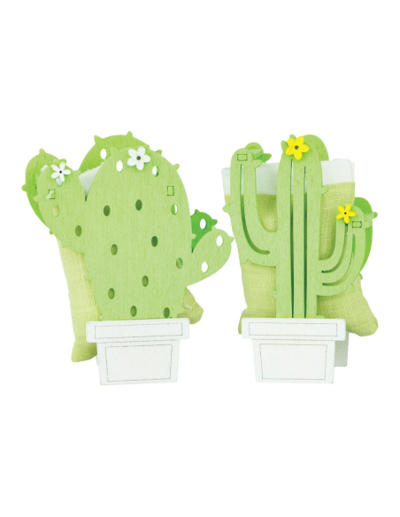 Scatolina in legno cactus con sacchetto - 2 soggetti assortiti 3x9 cm