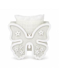 Scatolina in legno farfalla con sacchetto 7x7 cm - bianco