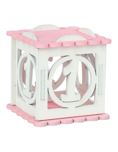 Scatolina in legno numero 1 5x5x5 cm - rosa