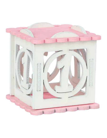 Scatolina in legno numero 1 5x5x5 cm - rosa