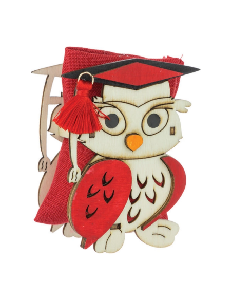 Scatolina in legno gufo Laurea con sacchetto 4