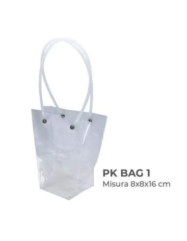 Busta trasparente rigida con manici 8x8x16 cm