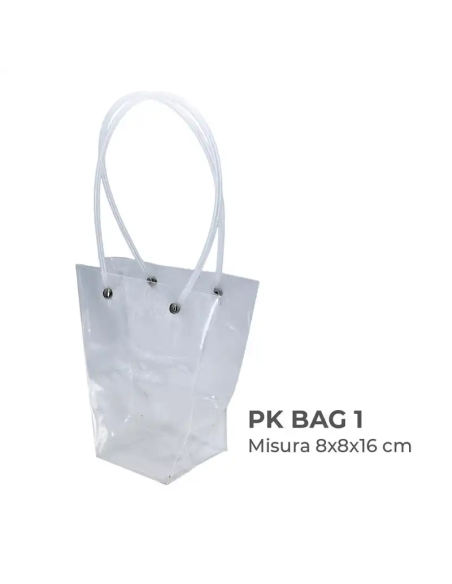 Busta trasparente rigida con manici 8x8x16 cm