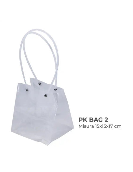 Busta trasparente rigida con manici 15x15x17 cm