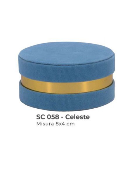 Scatola tonda in velluto con coperchio Ø 8 x h 4 cm - celeste