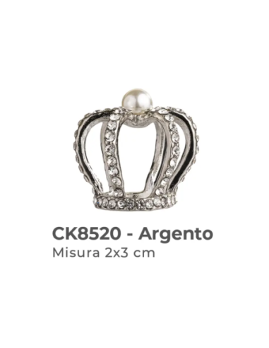 Applicazione a corona piccola con perle 2x3 cm - argento