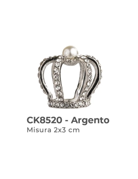 Applicazione a corona piccola con perle 2x3 cm - argento