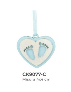 Applicazione in legno Cuore con piedini e nastro 4x4 cm - celeste