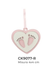 Applicazione in legno Cuore con piedini e nastro 4x4 cm - rosa