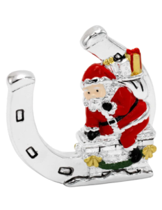 Ferro di cavallo portafortuna natalizio con Babbo Natale sul camino