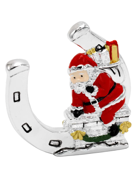 Ferro di cavallo portafortuna natalizio con Babbo Natale sul camino