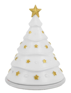 Albero-cupola bianco con presepe argentato e stelline oro