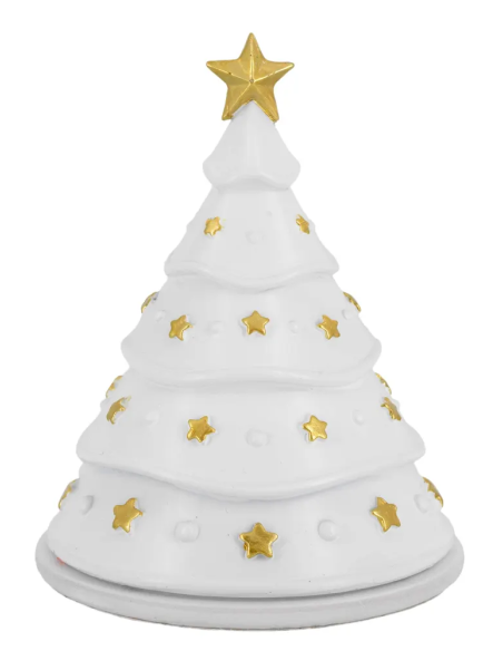 Albero-cupola bianco con presepe argentato e stelline oro