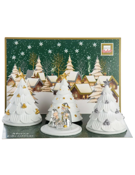 Albero con presepe argentato e stelline oro N8706-01 | G3S Ingrosso