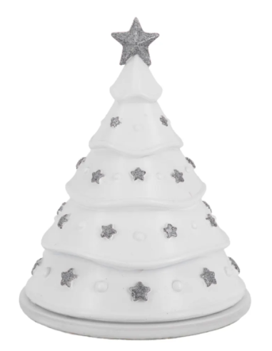 Albero-cupola bianco con presepe argentato e stelline argento
