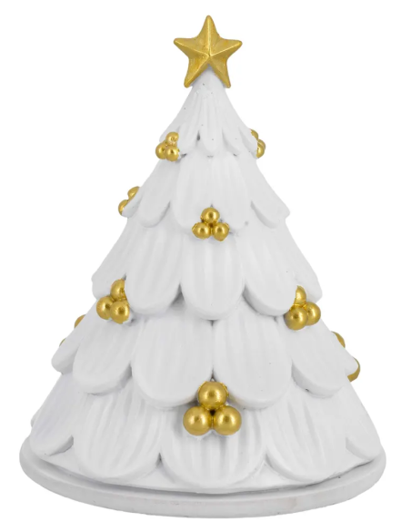 Albero-cupola bianco con presepe argentato e palline oro
